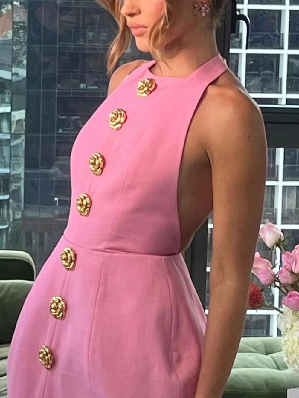 Atoir The Tiffany Backless Gold Rose Flower Embellished Dress in Mint Green NEW - Picture 5 of 13